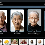 Intuitive virtual memorial interface with easy-to-understand icons and menu, large font option, showing diverse users interacting, highlighting accessibility for elderly.